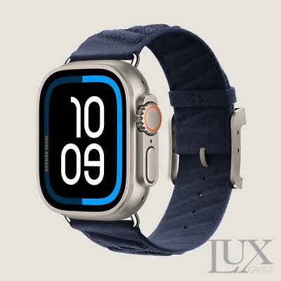 Correa azul Hermès Ultra Single Tour en Mer para Apple Watch serie 45 mm 10,9,8,7,6 Foto 1 de 4