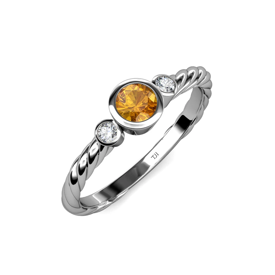 Anillo de cuerda de tres piedras de citrino y diamantes de oro de 14 quilates de 0,60 quilates JP:103717 Foto 1 de 1