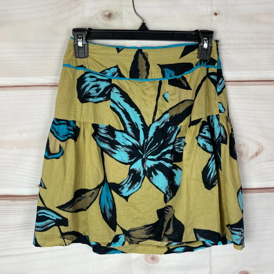 Falda Mac & Jac para mujer 2 amarilla floral algodón línea A ligera cremallera lateral Foto 1 de 4