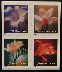2000 Scott #3454-57, (34¢), FLOWERS - Mint NH - Block of 4 from Dbl Sided Book - Picture 1 of 1