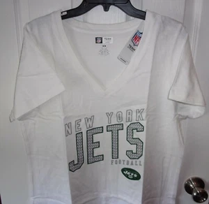  New York Jets White V Neck Short Sleeve Football Shirt Womens 1X  New with Tags - Picture 1 of 1