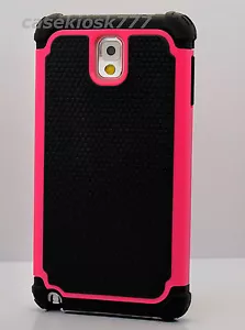For Samsung Galaxy Note III 3 black hot pink soft hard case 3 layer % heavy duty - Picture 1 of 3