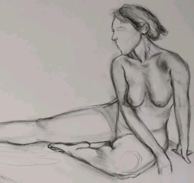 Hermosa Mujer Desnuda, Dibujo de Vida, Carbón, Arte ORIGINAL Talla A2 Firmado Foto 1 de 2