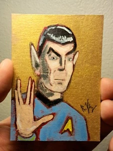aceo original art card acrylic ink "Spock" (ooak) Limit 1/1 signed OBO - Picture 1 of 10