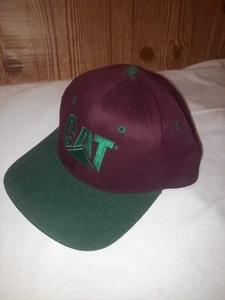 Vintage CAT Caterpillar Brushed Cotton Snapback Trucker Hat Cap Maroon/Green - Picture 1 of 8