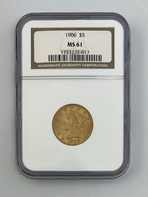 1906 Liberty Head $5 Gold Coin NGC Graded MS 61 - Image 1 of 4