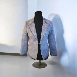 Banana Republic Neutral Tweed Blazer WiTH Fringe Ends Size 4 - Picture 1 of 6