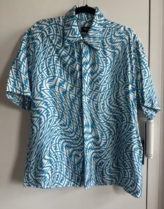 Fendi FF men's vertigo blue white printed button up silk shirt - size 39 (M/L) - Picture 1 of 18