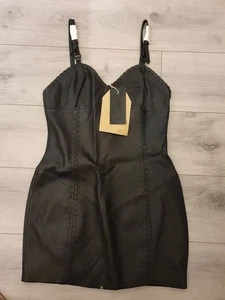BNWT Label Lab Black Genuine Real Leather Slip Dress Size Medium - Picture 1 of 24