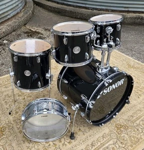 Sonor Force 505 Drum Kit Piano Black 5 Piece 10 12 14 14 Snare 20 Good Used - Picture 1 of 20
