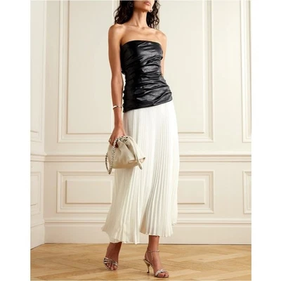 Vestido midi SIMKHAI Arie sin tirantes imitación cuero plisado crepé talla 8 Nuevo con etiquetas Foto 1 de 4