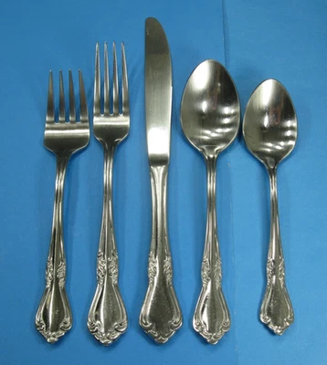 56 Pieces Reed & Barton Fairisle Stainless Flatware Forks Knives Spoons READ AD - Image 1 of 4
