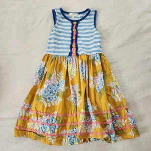 Matilda Jane mustard floral ruffled striped sleeveless dress kids 6 - Picture 1 of 8