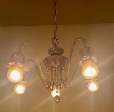 Vintage Lighting 1920s polychrome MOE BRIDGES chandelier. New cloth wiring! - Image 1 of 4