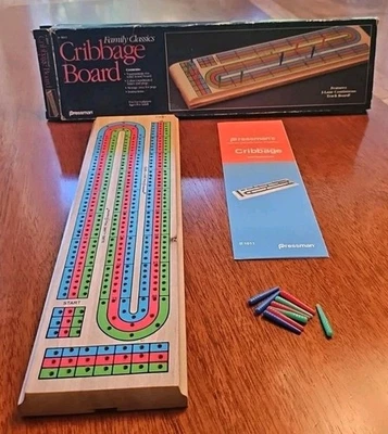 Vintage 1992 Cribbage Board 3 Track Pressman Sure-Lane Solid Wood - Image 1 of 4