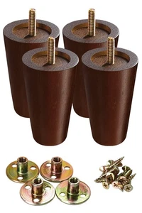 Wood Furniture Legs 4 Inch, Round Brown Sofa Legs Set of 4, Chair Legs, Repla... - Picture 1 of 9