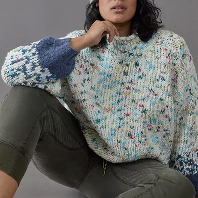 Suéter Anthropologie Gaia 2X Talla Grande Tejido Moteado Cuello Simulado Pullover Jersey Foto 1 de 4