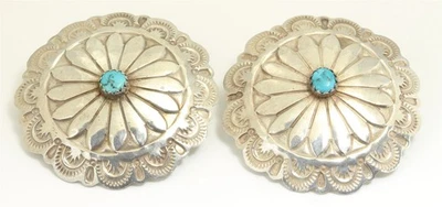 Pendientes Navajo Vintage Plata de Ley Estampada Turquesa Concho Post 13g Foto 1 de 3