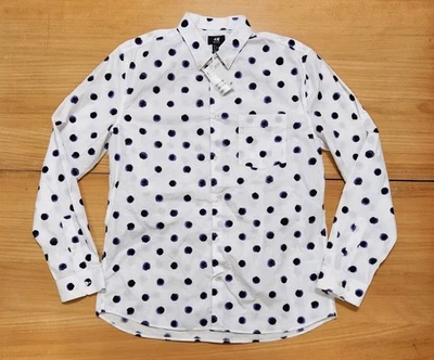 Camisa a Lunares H&M Para Hombres Grande Blanca Informal Manga Larga Con Botones Ajuste Regular Nueva Foto 1 de 4
