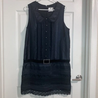 Anna Sui 20th Anniversary Black Sleeveless Dress Lace Hem Velvet Accents size La - Image 1 of 4