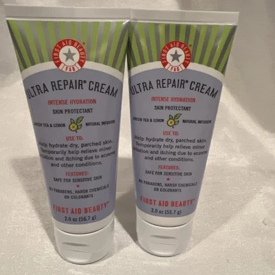 ¡Nuevo! ¡Sellado! First Aid Beauty Ultra Crema Reparadora-Té Verde y Limón 2x2oz Foto 1 de 4