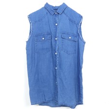 MANGO Leinen- Weste Bluse Festival Jeans-Optik Oversize Blau Gr. S 36 