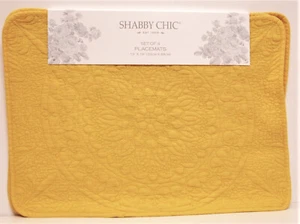 Set / 4 Shabby Chic Cotton Quilted Rectangular Placemats Gold Medallion - NEW - Picture 1 of 1