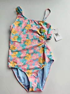 Hurley Big Girl's 14  Swimsuit 1 Pc Blue Pink Orange Floral  Swim Beach NWT - Picture 1 of 3