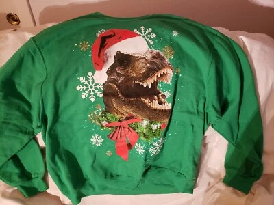 Nueva Sudadera Verde Navidad XL T-Rex Dinosaurio Feo Suéter Para Hombres Foto 1 de 4