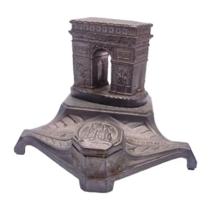 Souvenir Arc de Triomphe Pen Holder Inkwell Vintage Pewter Color Metal 5” Wide - Picture 1 of 12