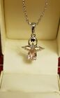 925 Sterling Silver Filled Angel Wings Pink CZ Chain 16" Pendant 20x14mm  GIFTS 