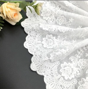 2 yards White Broderie Anglaise Lace Trim Cotton Flat Eyelet Flowers 8.5"/21.5cm - Picture 1 of 2