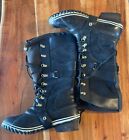 Sorel Nl2033 Conquest Carly Black Leather Tall Duck Boots Women's Size 10
