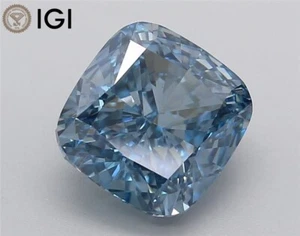 Cushion 4.08ct Fancy Vivid Blue SI1 IGI Certified Lab Grown CVD Diamond - Picture 1 of 14