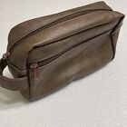 Brown Nylon Faux Leather Toiletry Shaving Travel Dopp Bag Pouch Mens Handle Zips