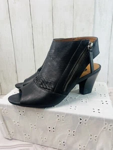 Cp By Dressbarn 9M Slip On Block Heels Ankle Open Toe Black boots Zipper Closure - Picture 1 of 13