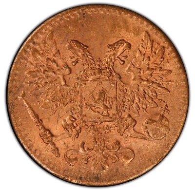 Finland - 1917 Russian Duchy Nicholas II - 1 Pennia - PCGS MS65RD - GREAT COLOR - Image 1 of 4