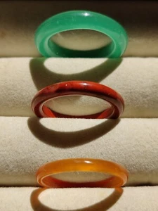 Lot of 3 Stackable Band Rings Green Aventurine, Jasper, Amber - Picture 1 of 6