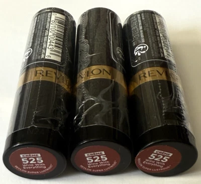 Revlon Super Lustrous Lipstick 525 Creme Wine With Everything X 3 New / Sealed - Image 1 of 3