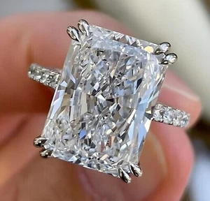 Zertifizierter natürlicher 6,60ct Radiant Cut weißer Diamant 925 Silber Verlobungsring - Bild 1 von 7