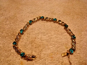 FAS Sterling Silver 925 Blue Gemstone 3 Diamond Chips 7.5" Bracelet 15g - Picture 1 of 10
