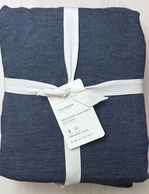 Pottery Barn Belgian Flax Linen F/Q Duvet Cover In Denim Blue Color, NWT - Image 1 of 4
