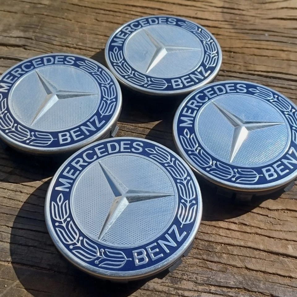 ⭐4 x Wheel Center Hub Caps AMG Wreath Fits Mercedes Benz E SL A C Class Blue Foto 1 de 4