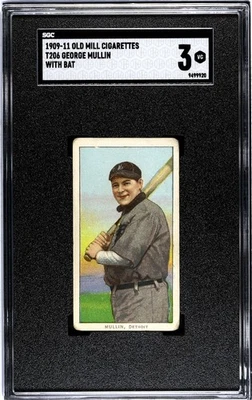 GEORGE MULLIN 1909-11 T206 Old Mill Tobacco With Bat SGC 3 DETROIT TIGERS Prewar - Image 1 of 2