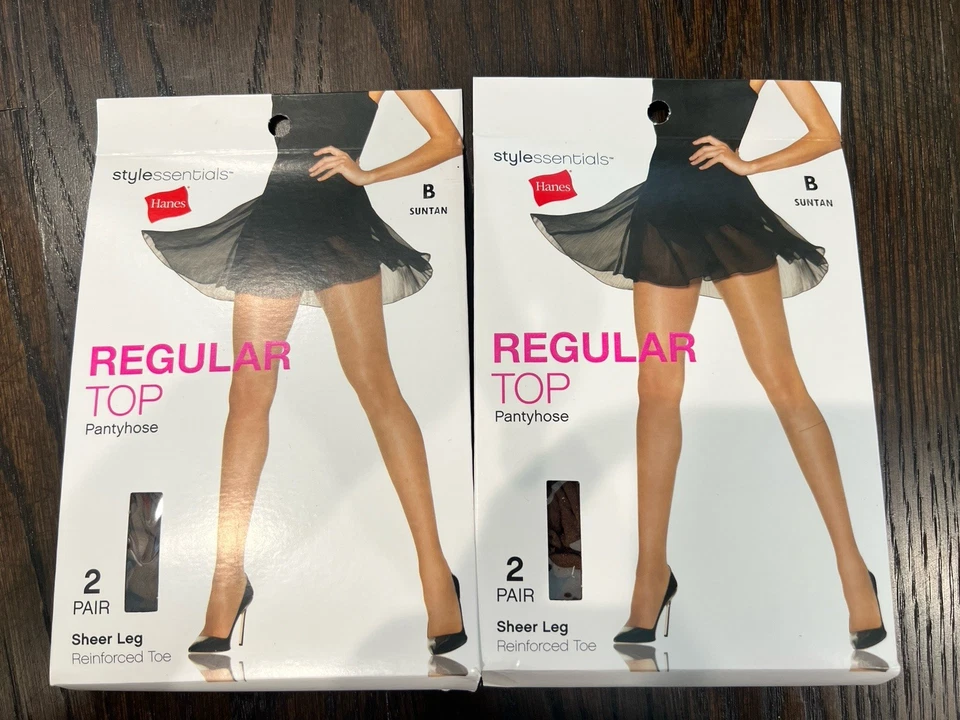 2 PK Hanes Regular Top Pantyhose SZB Suntan Sheer Leg Reinforced Toe 4 PairTotal