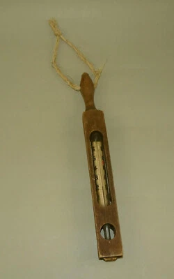 Antique Primitive Farm Wall Thermometer in Wooden Protective Frame Case , Works - Image 1 of 4