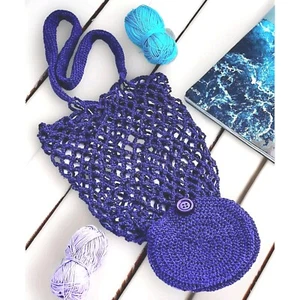 Eco Reusable Shopping Bag Mesh Net Foldable Tote Violet Market Bag Zero Waste - Picture 1 of 11