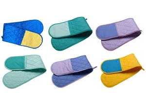 Guanto da forno doppio cotone trapuntato tinta unita made in inglese porta pentole mano a contrasto - Foto 1 di 13