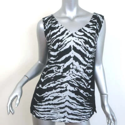 Saint Laurent Zebra Print Tank Top Black Size Large Sleeveless V-Neck Blouse - Image 1 of 4