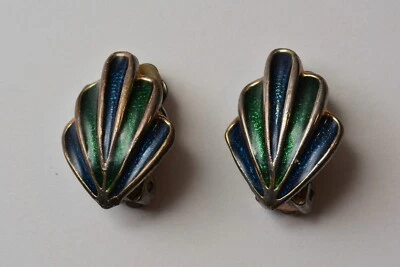 Wunderbare vergoldete Ohrclips - Emaille - 70er/80er Jahre - Vintage - Bild 1 von 2